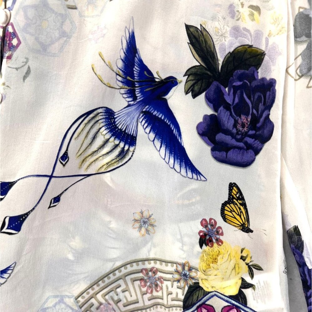 NWT Camilla Silk Blouse Med Gentle Moon Dragon Floral Embellished Detachable Tie - Picture 14 of 16